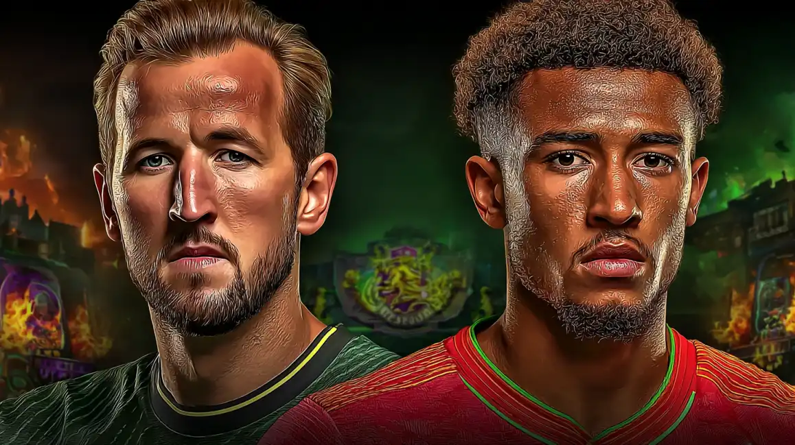 Artistic rendering of two professional football players in team jerseys for sports betting promotional content